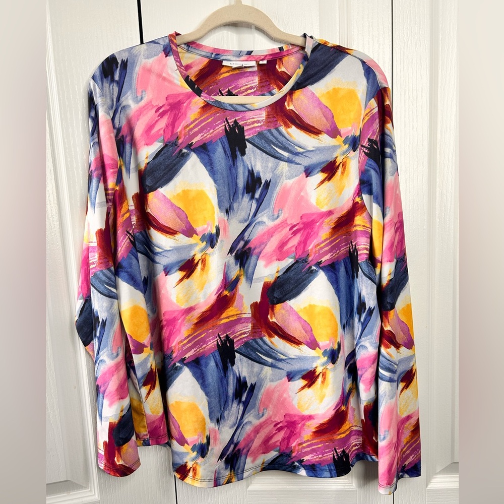 Chico’s Women's XL Watercolor Colorful Long Sleeve Blouse Top‎ Boho Stretch